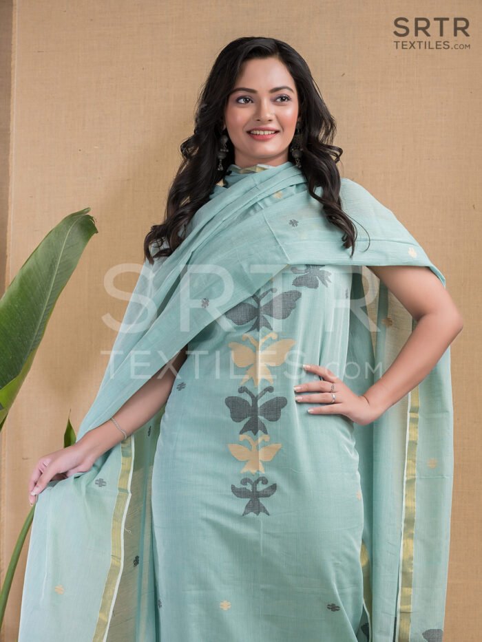 Cotton Unstitched Jamdani Suit Elegant 2-Piece Set