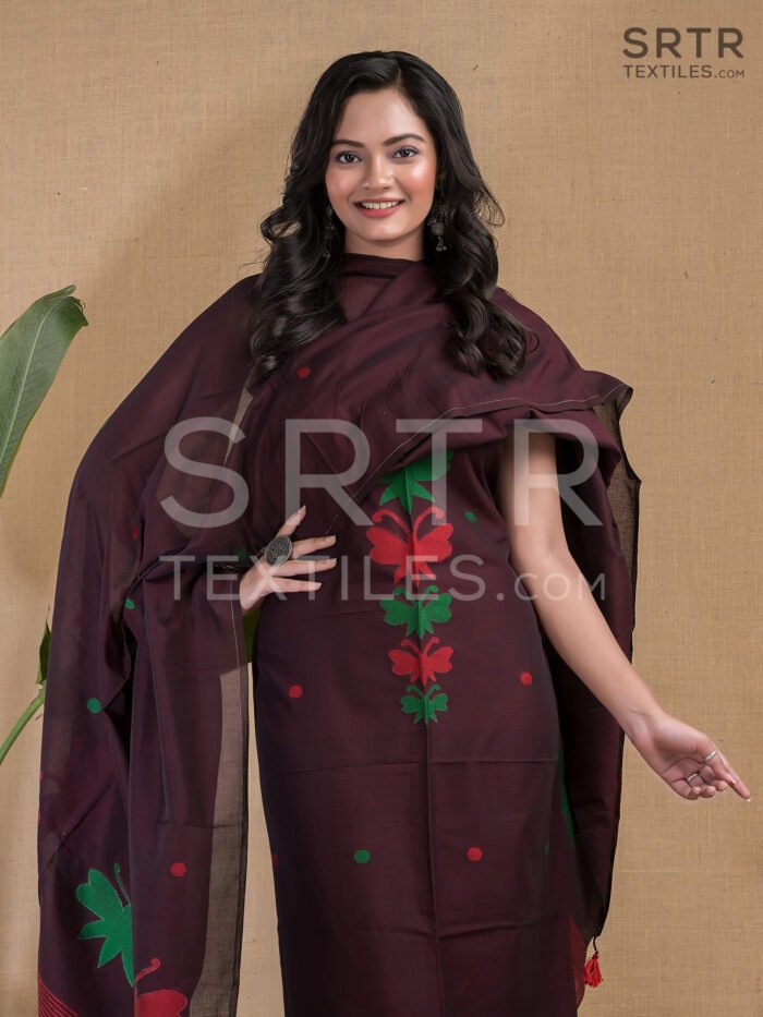 Cotton Unstitched Jamdani Suit Elegant 2-Piece Set