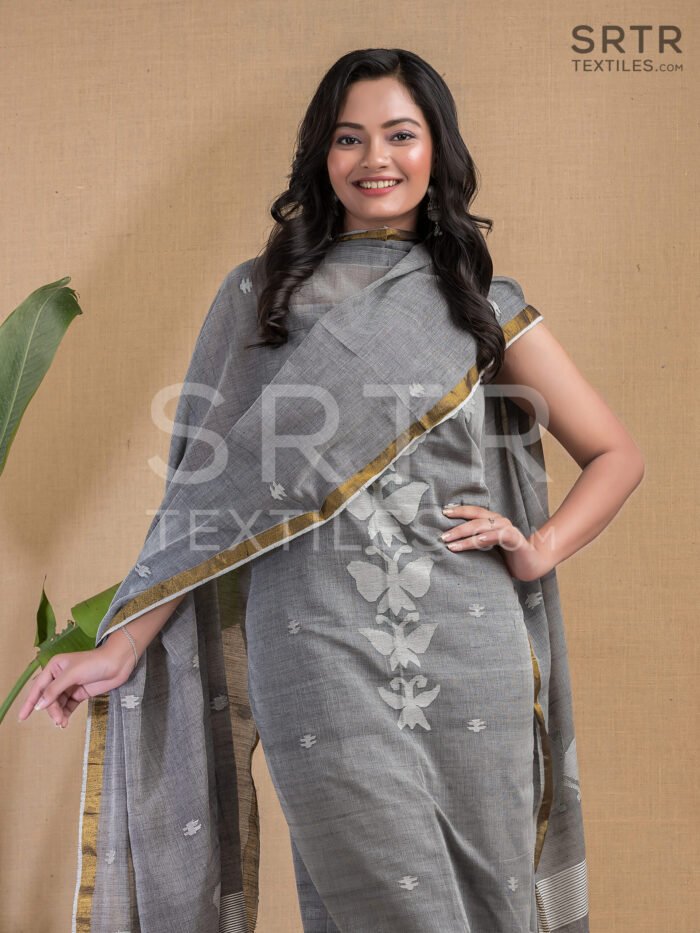 Cotton Unstitched Jamdani Suit Elegant 2-Piece Set