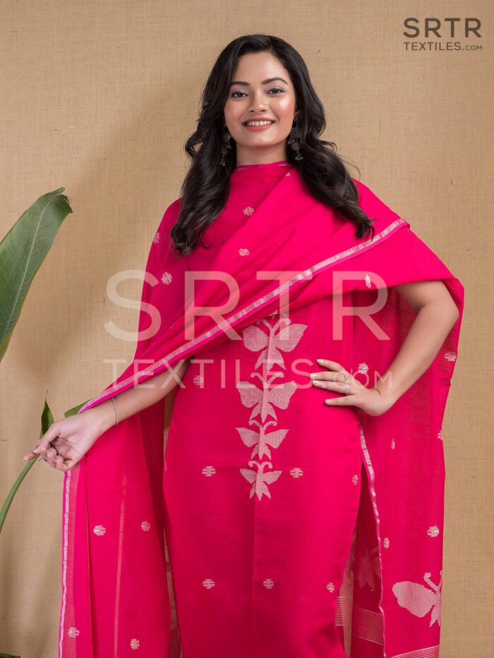 Cotton Unstitched Jamdani Suit Elegant 2-Piece Set