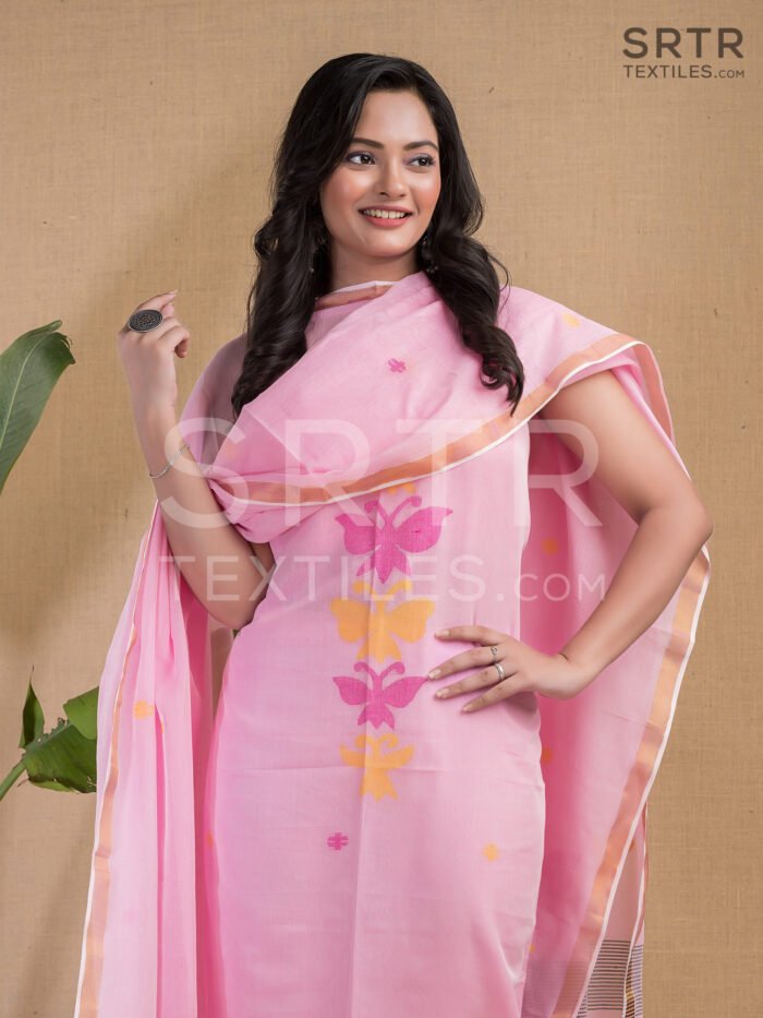 Cotton Unstitched Jamdani Suit Elegant 2-Piece Set