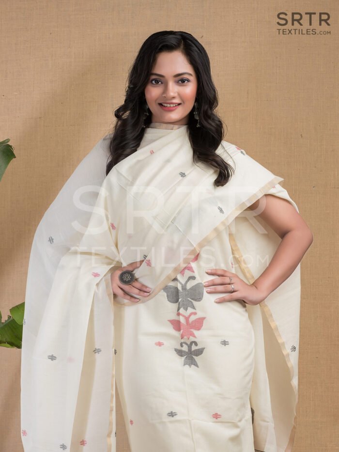 Cotton Unstitched Jamdani Suit Elegant 2-Piece Set