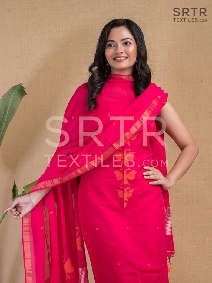 Cotton Unstitched Jamdani Suit Elegant 2-Piece Set