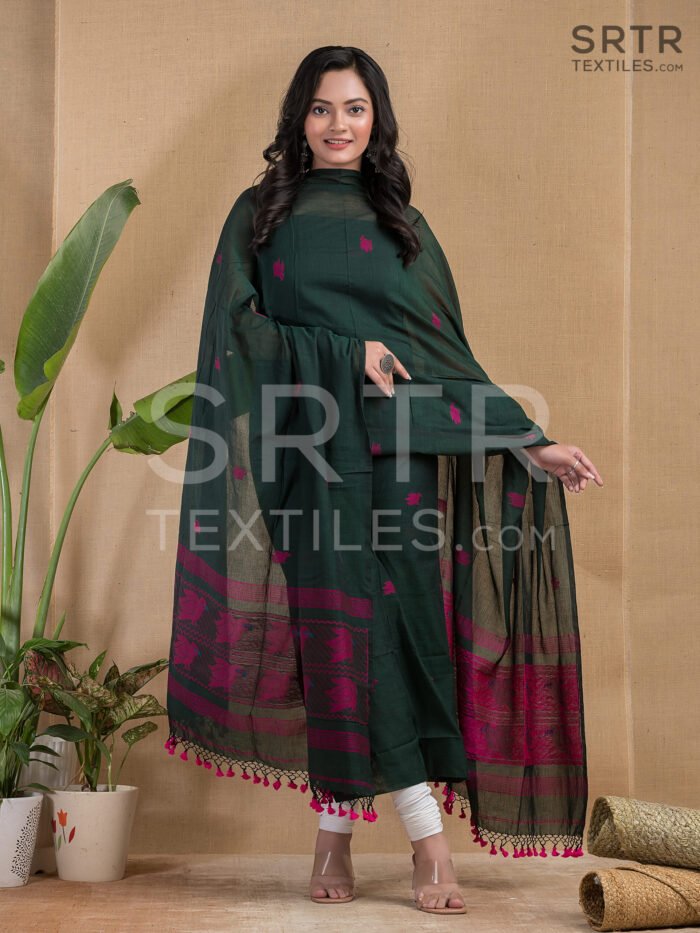 Cotton Unstitched Jamdani Suit Elegant 2-Piece Set