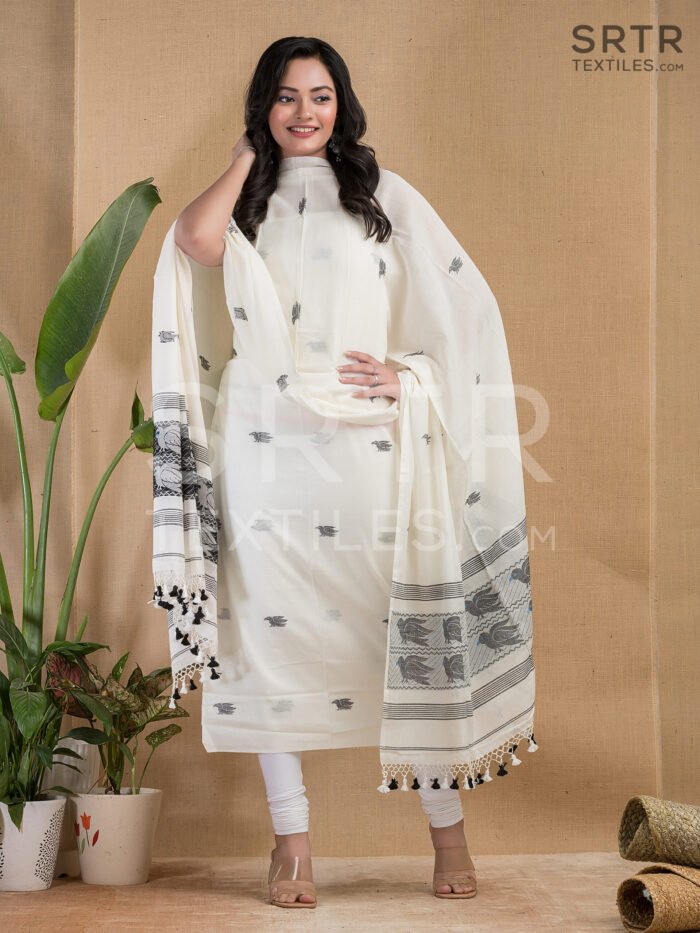 Cotton Unstitched Jamdani Suit Elegant 2-Piece Set