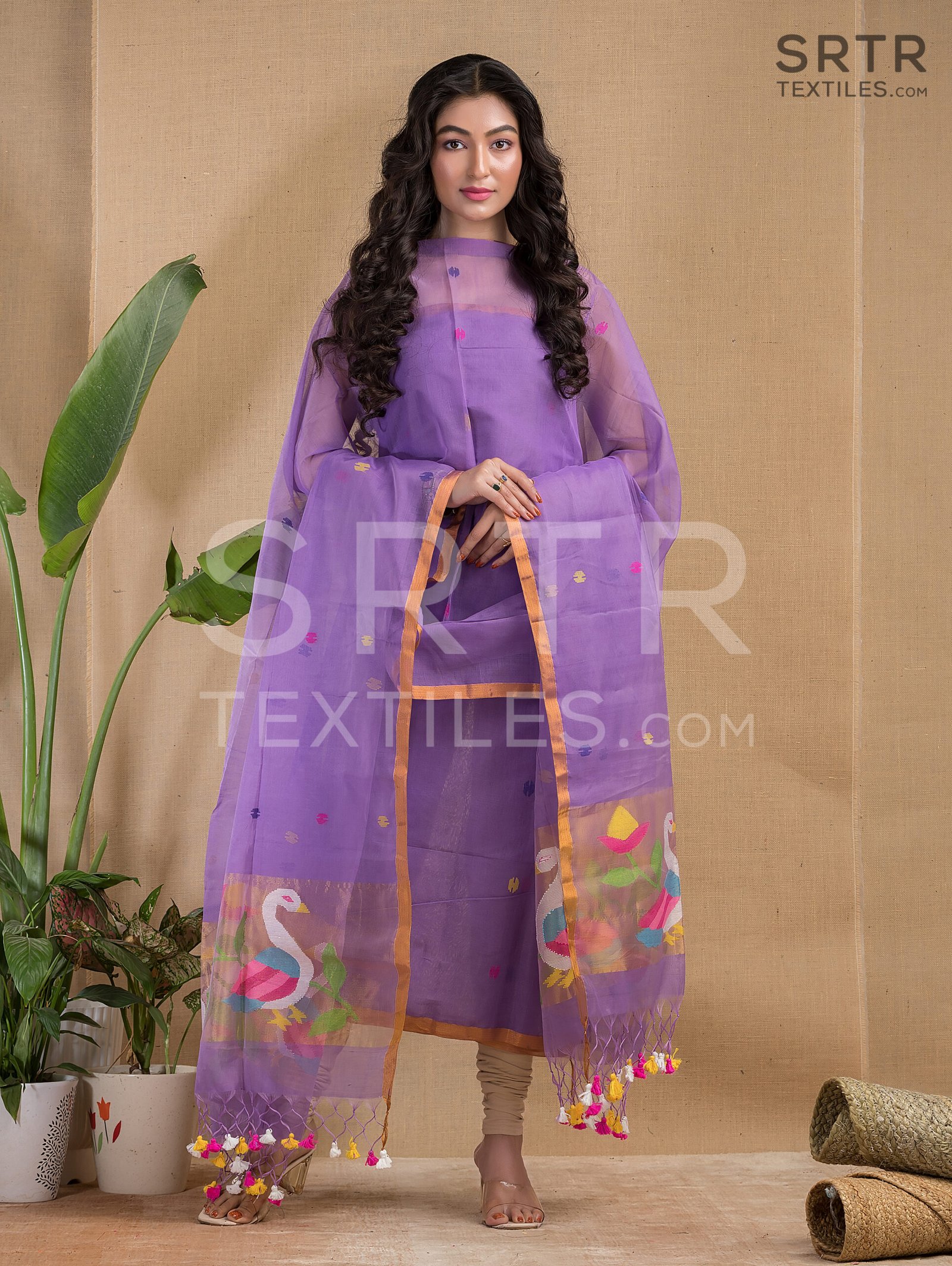 Muslin Unstitched Jamdani Suit – Elegant 2-Piece Set