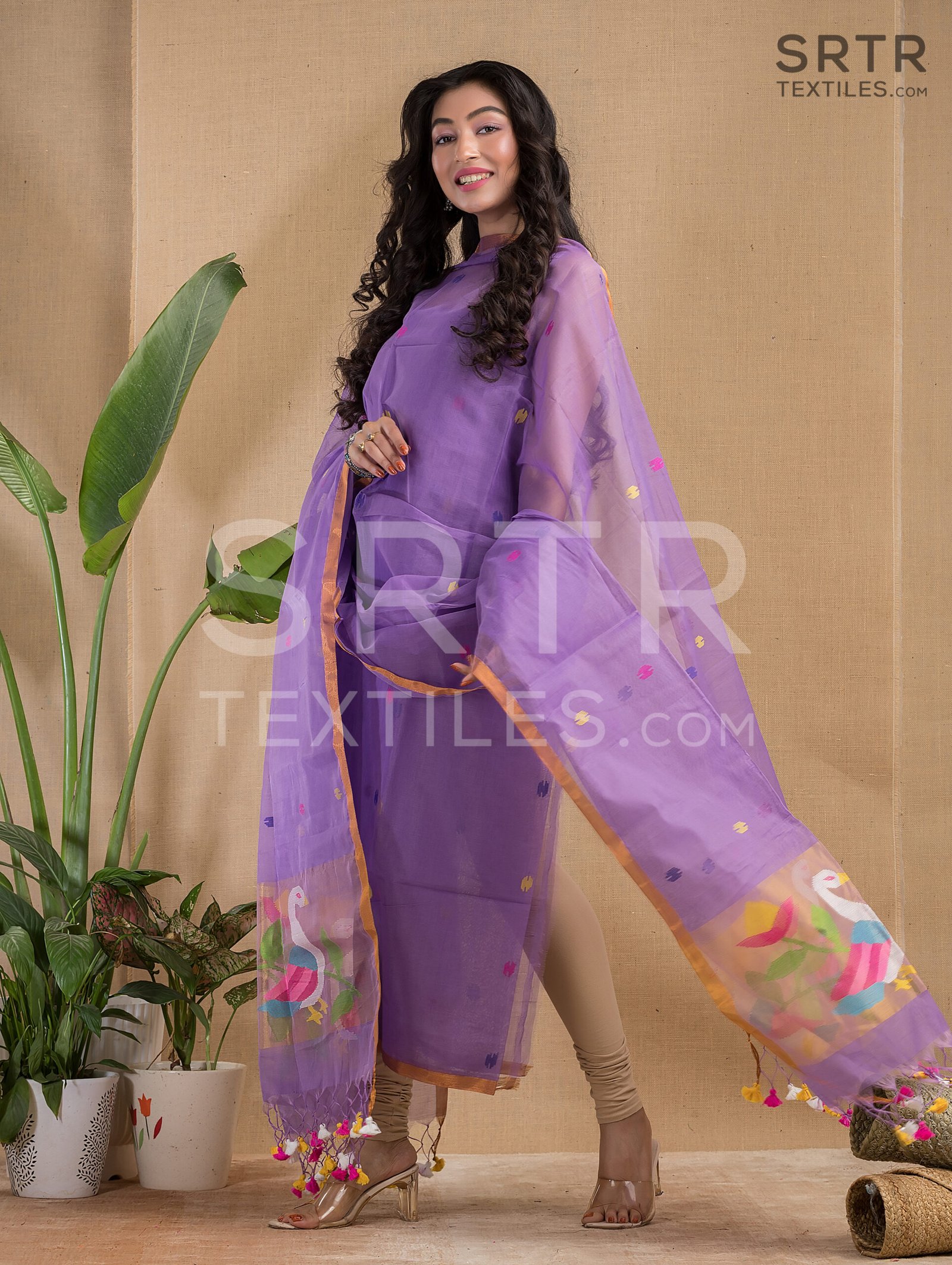 Muslin Unstitched Jamdani Suit – Elegant 2-Piece Set