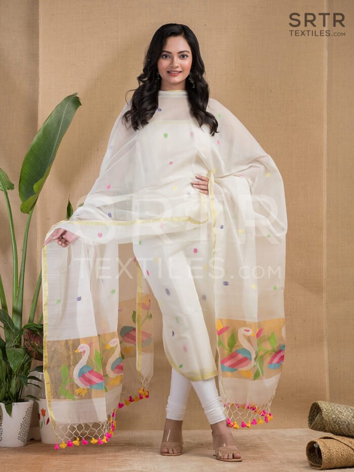 Muslin Unstitched Jamdani Suit – Elegant 2-Piece Set