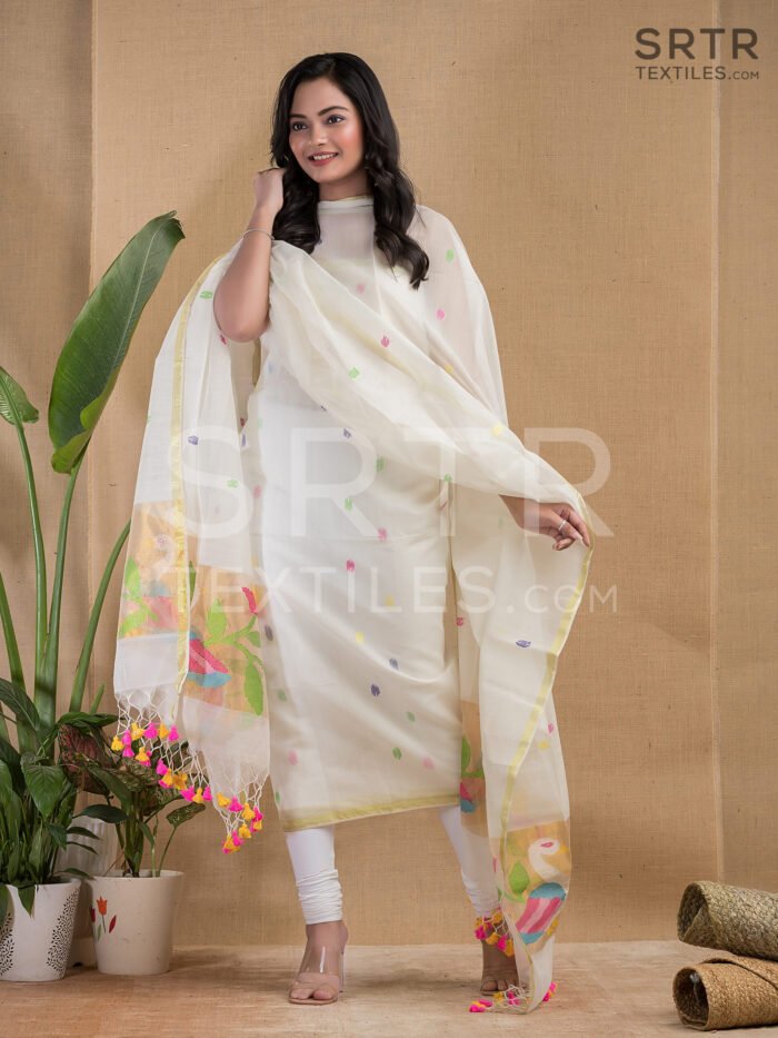 Alternative view of Muslin Unstitched Jamdani Suit – Elegant 2-Piece Set