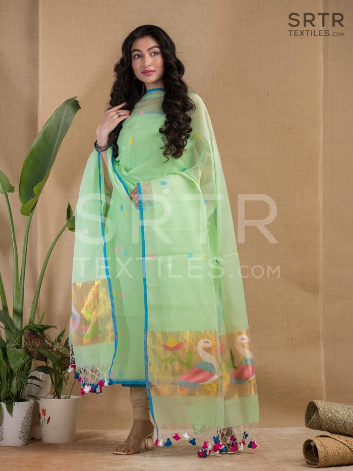 Muslin Unstitched Jamdani Suit – Elegant 2-Piece Set