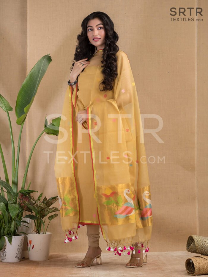 Muslin Unstitched Jamdani Suit – Elegant 2-Piece Set