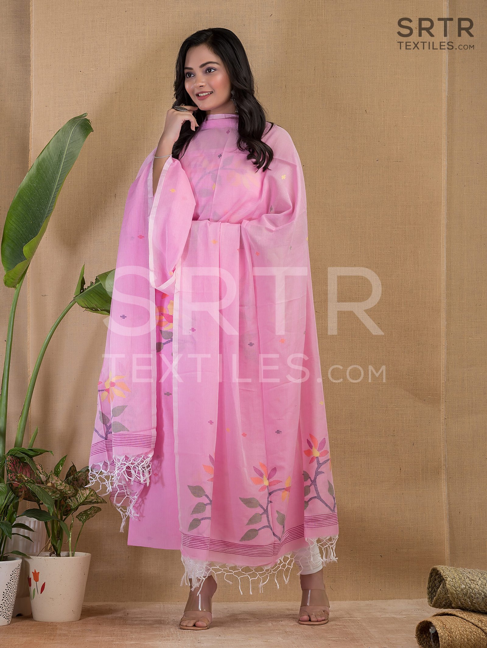 Cotton Unstitched Jamdani Suit Elegant 2-Piece Set