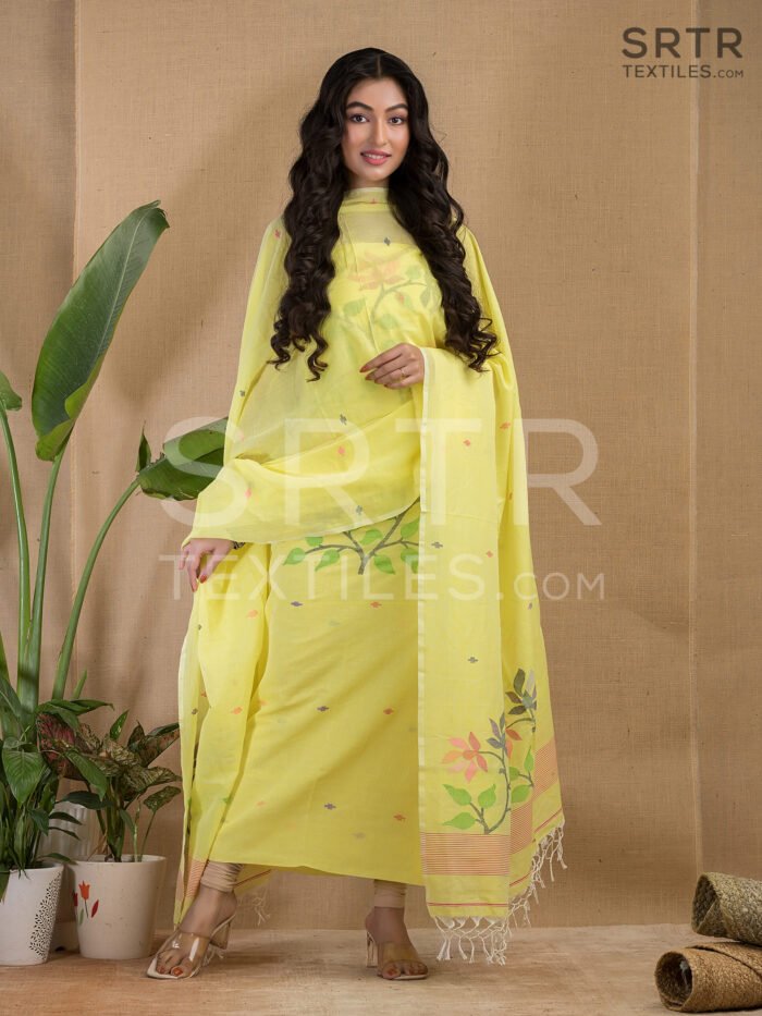 Cotton Unstitched Jamdani Suit Elegant 2-Piece Set