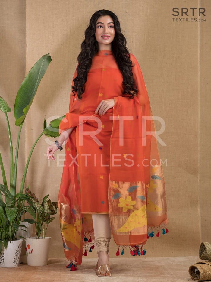 Muslin Unstitched Jamdani Suit – Elegant 2-Piece Set