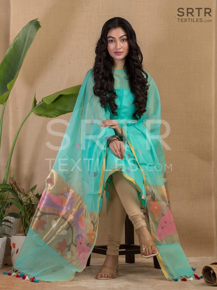 Muslin Unstitched Jamdani Suit – Elegant 2-Piece Set