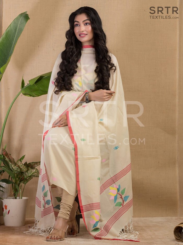 Cotton Unstitched Jamdani Suit Elegant 2-Piece Set