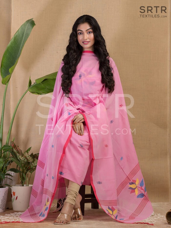 Cotton Unstitched Jamdani Suit Elegant 2-Piece Set