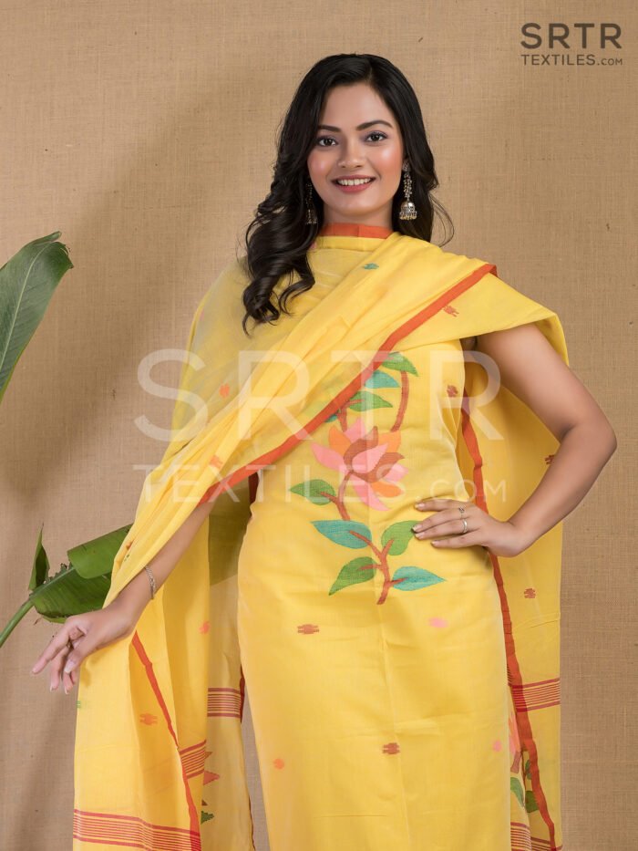 Cotton Unstitched Jamdani Suit Elegant 2-Piece Set