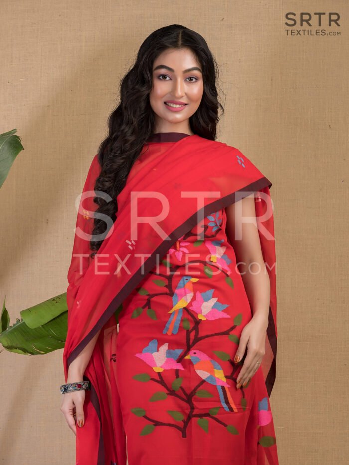 Muslin Unstitched Jamdani Suit – Elegant 2-Piece Set