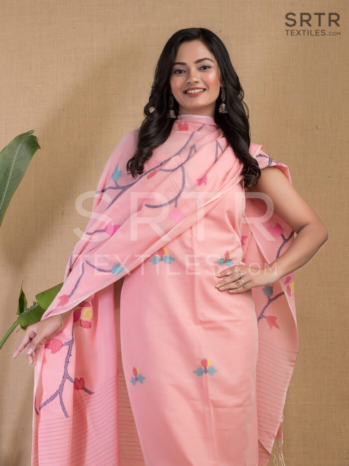 Cotton Unstitched Jamdani Suit Elegant 2-Piece Set