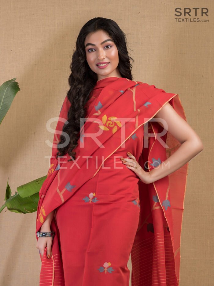 Cotton Unstitched Jamdani Suit Elegant 2-Piece Set