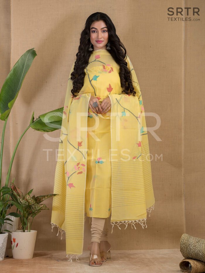 Cotton Unstitched Jamdani Suit Elegant 2-Piece Set