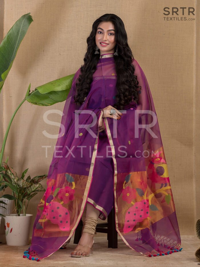 Muslin Unstitched Jamdani Suit – Elegant 2-Piece Set