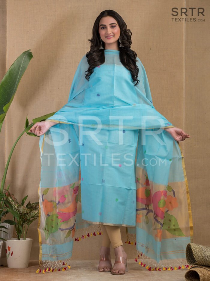 Muslin Unstitched Jamdani Suit – Elegant 2-Piece Set