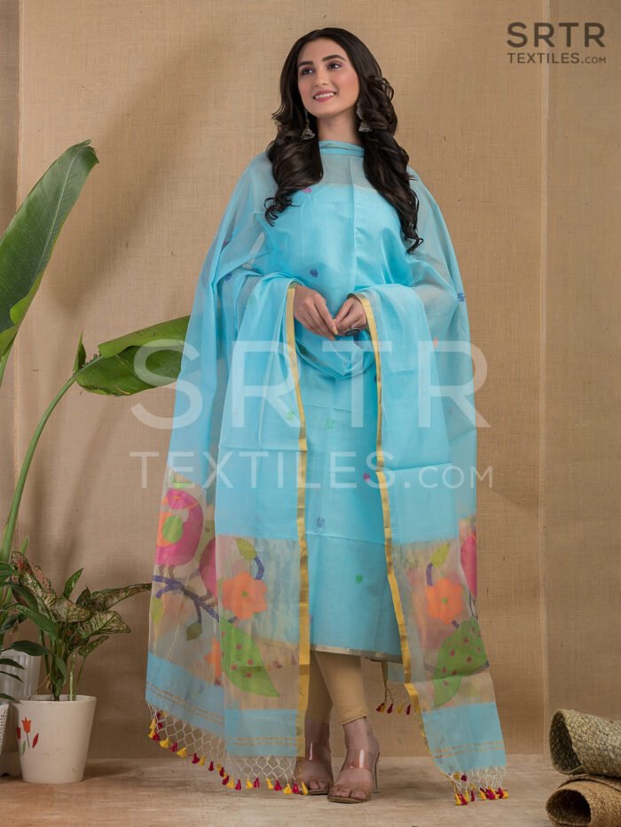 Alternative view of Muslin Unstitched Jamdani Suit – Elegant 2-Piece Set