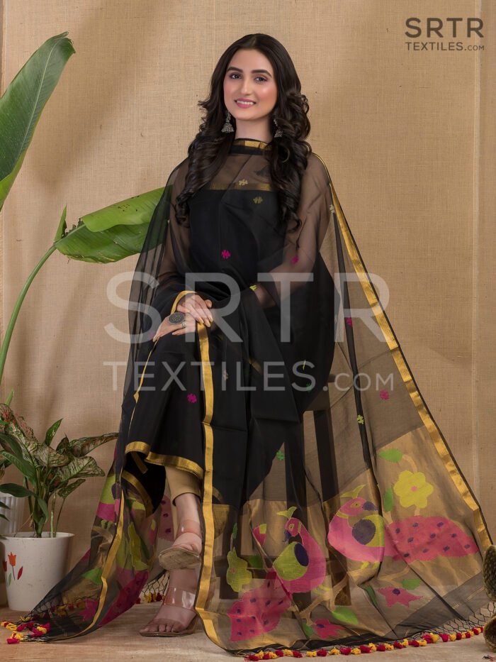 Muslin Unstitched Jamdani Suit – Elegant 2-Piece Set