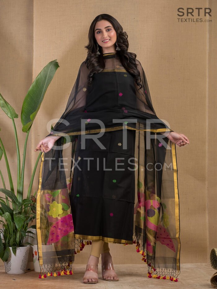 Alternative view of Muslin Unstitched Jamdani Suit – Elegant 2-Piece Set