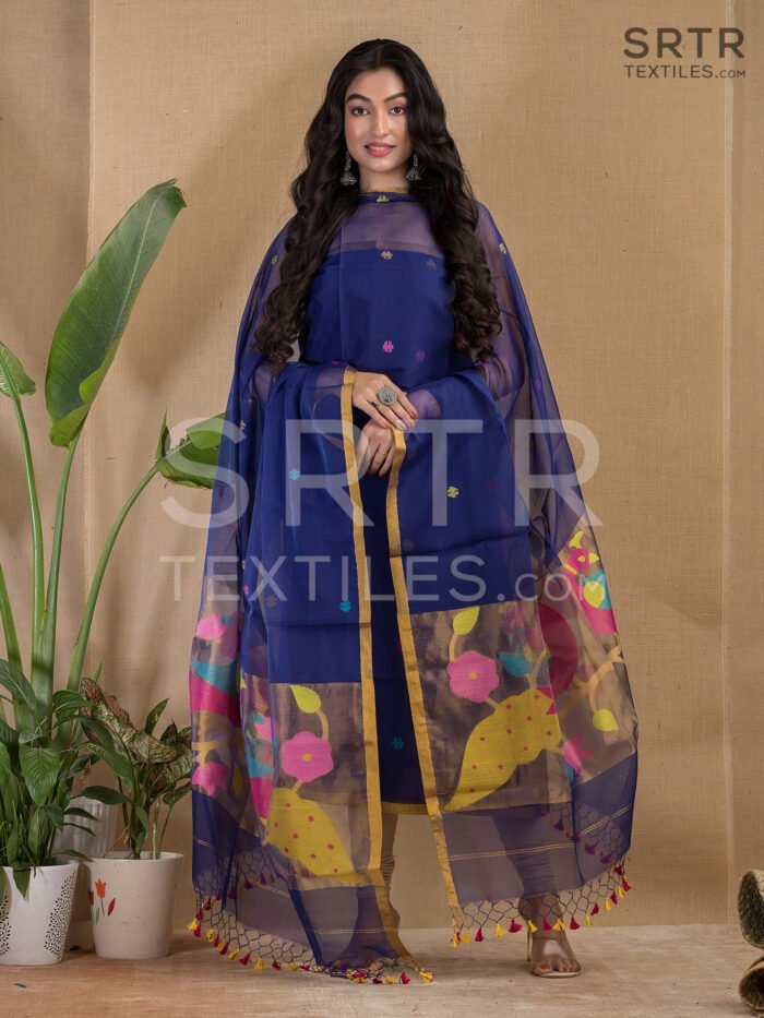 Muslin Unstitched Jamdani Suit – Elegant 2-Piece Set