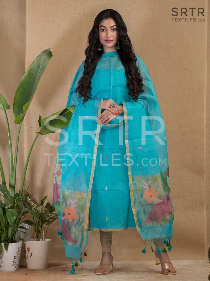 Muslin Unstitched Jamdani Suit – Elegant 2-Piece Set