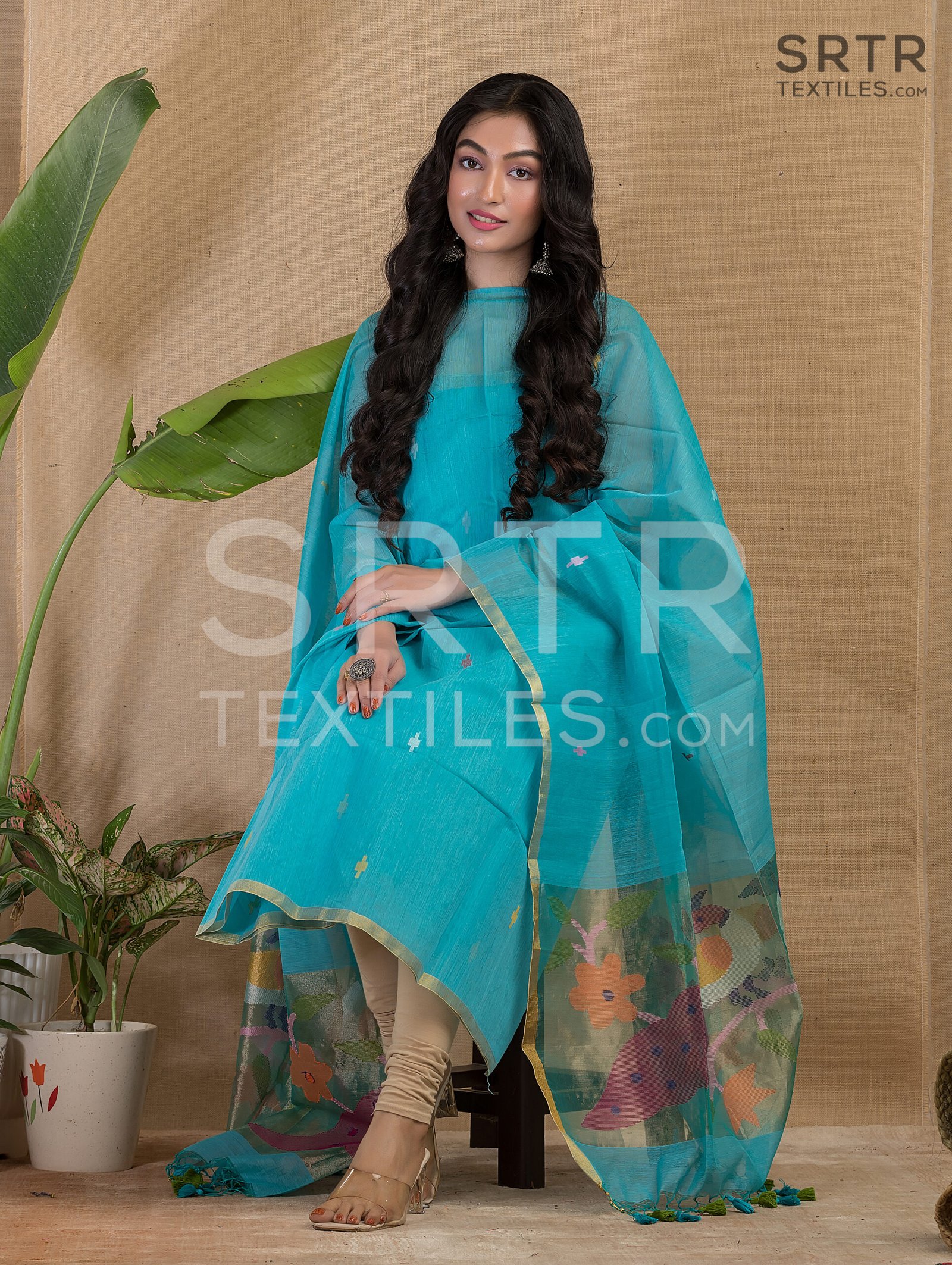 Muslin Unstitched Jamdani Suit – Elegant 2-Piece Set