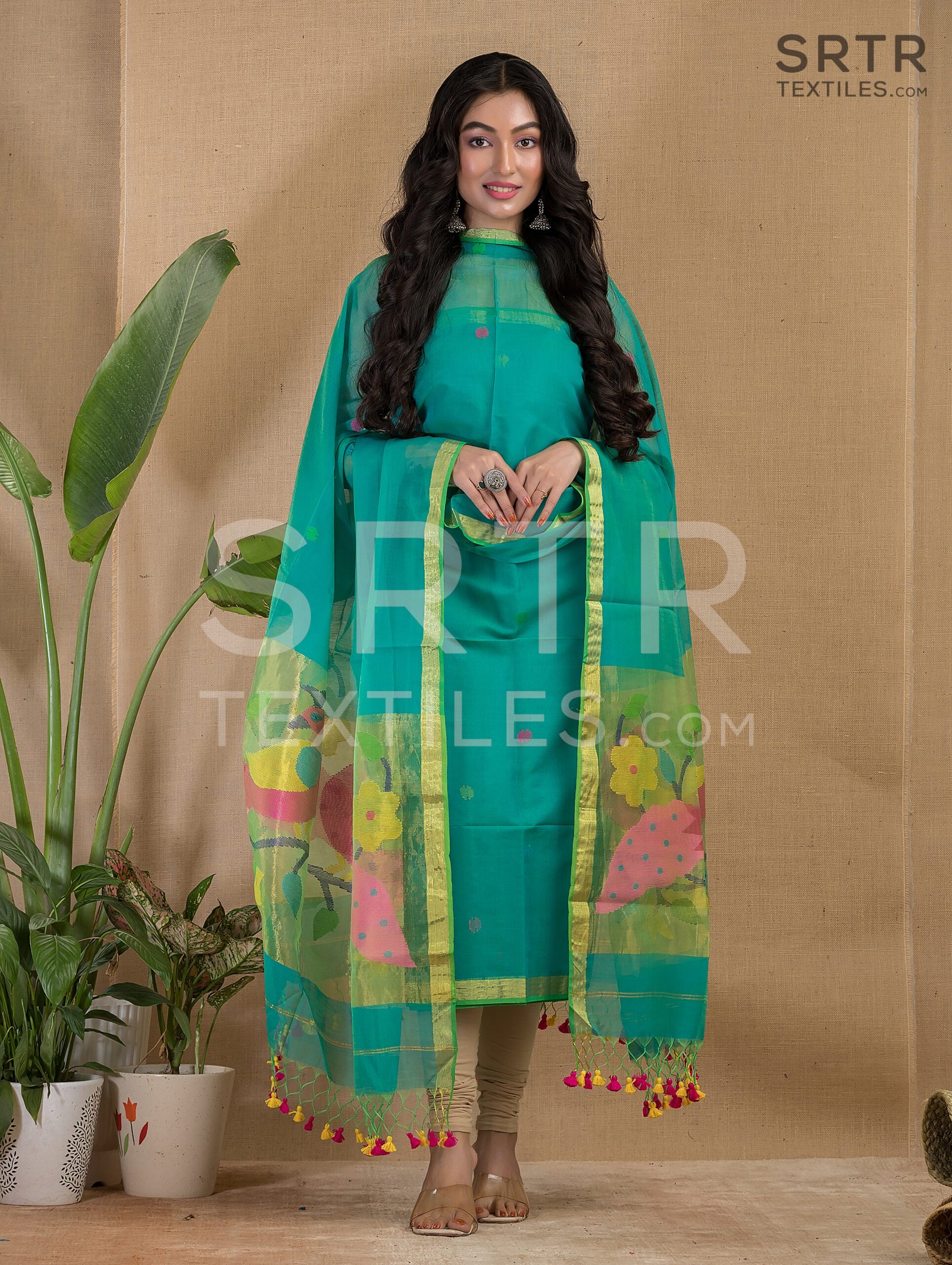 Muslin Unstitched Jamdani Suit (UNSTITCHED) – Elegant 2-Piece Set - Image 3