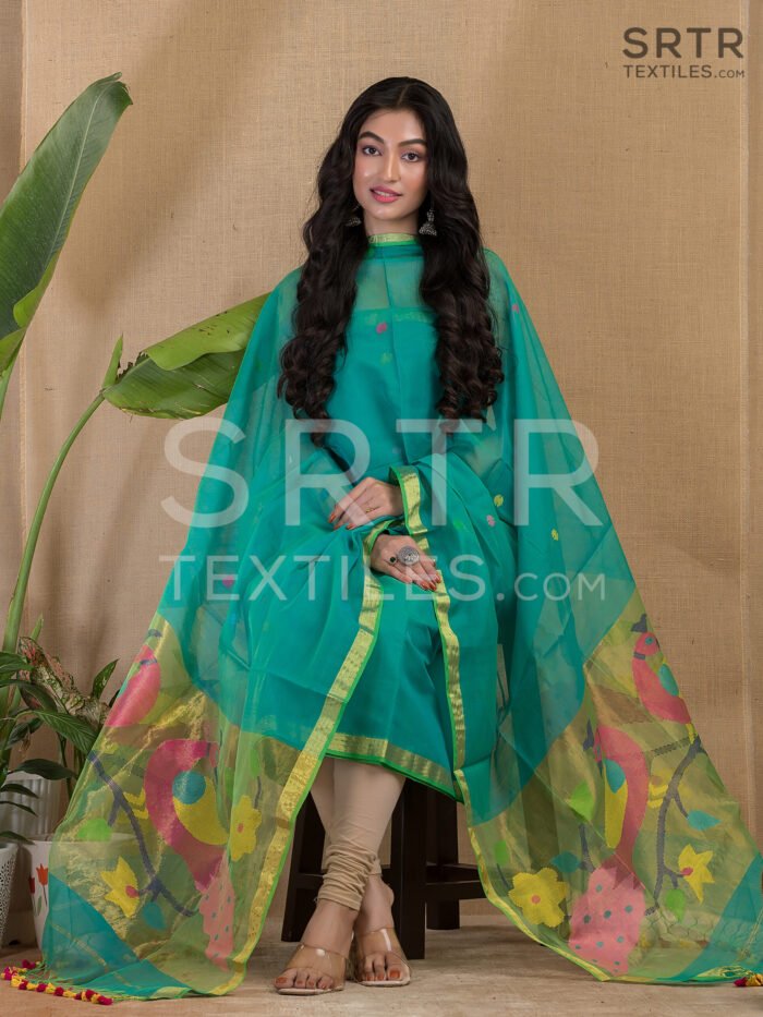 Muslin Unstitched Jamdani Suit – Elegant 2-Piece Set