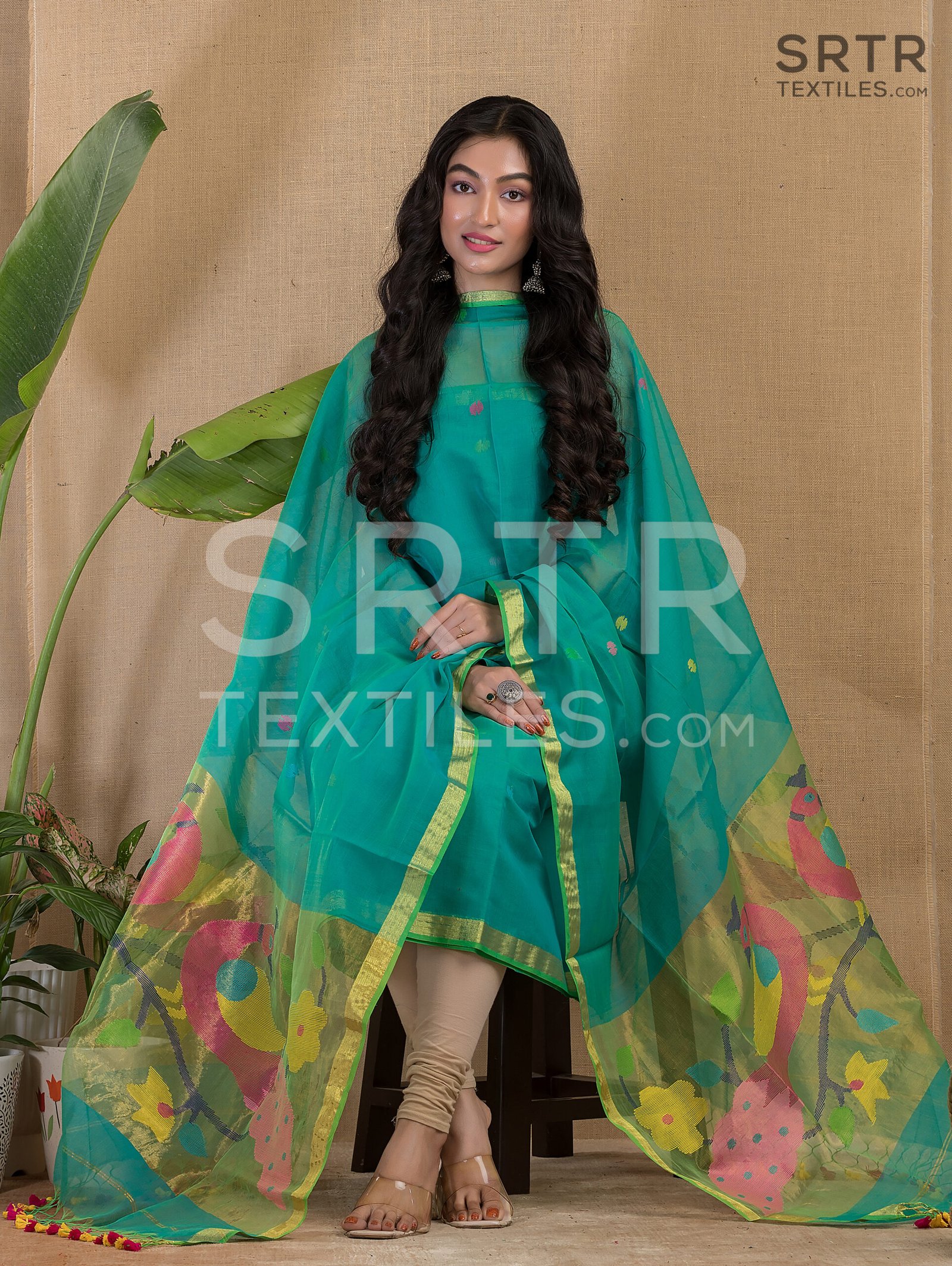 Muslin Unstitched Jamdani Suit – Elegant 2-Piece Set