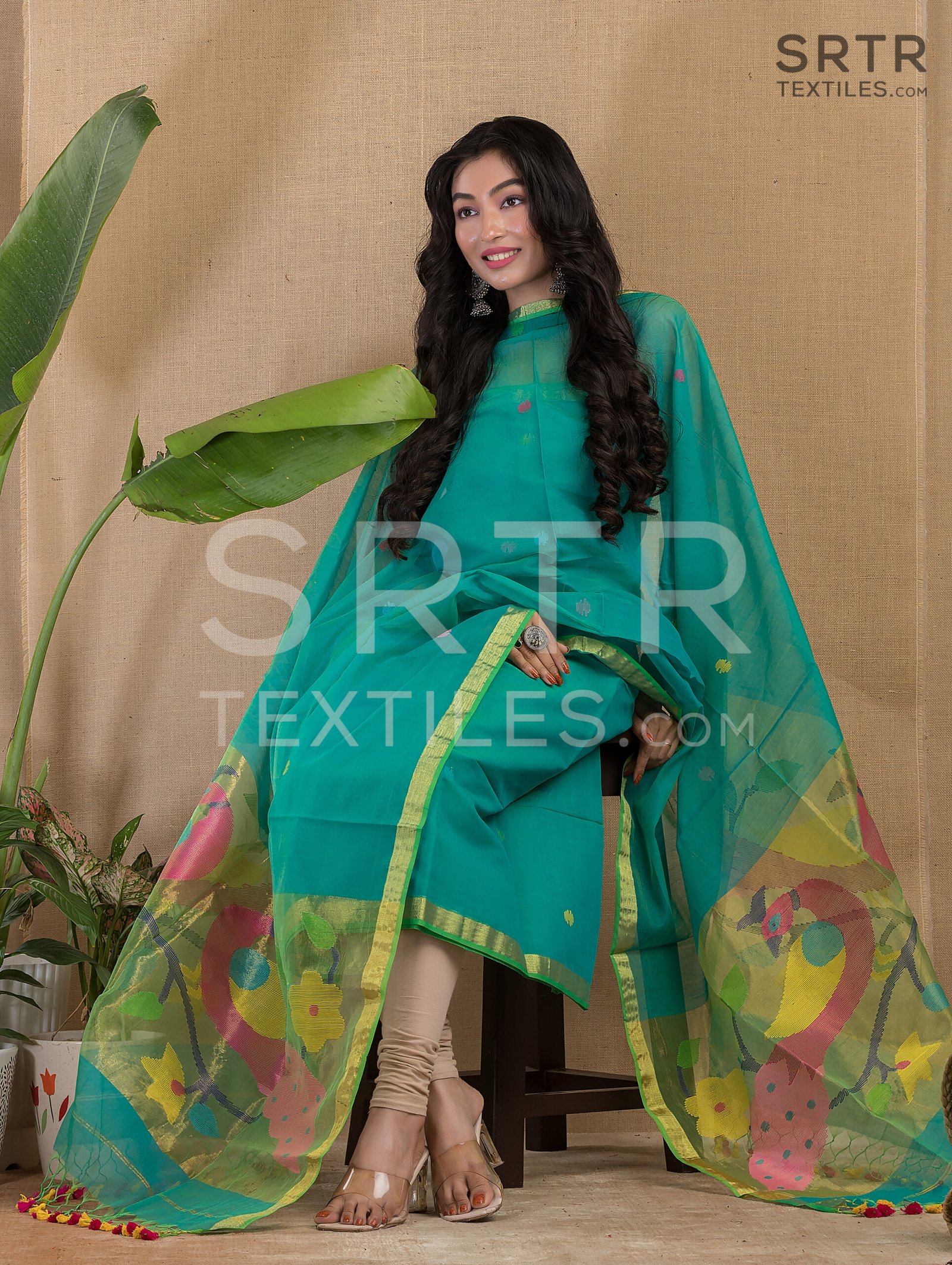 Muslin Unstitched Jamdani Suit – Elegant 2-Piece Set