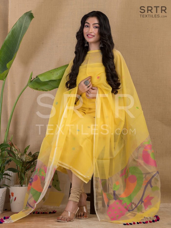 Muslin Unstitched Jamdani Suit – Elegant 2-Piece Set