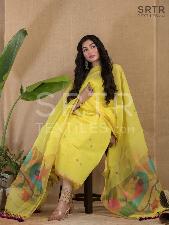 Muslin Unstitched Jamdani Suit – Elegant 2-Piece Set