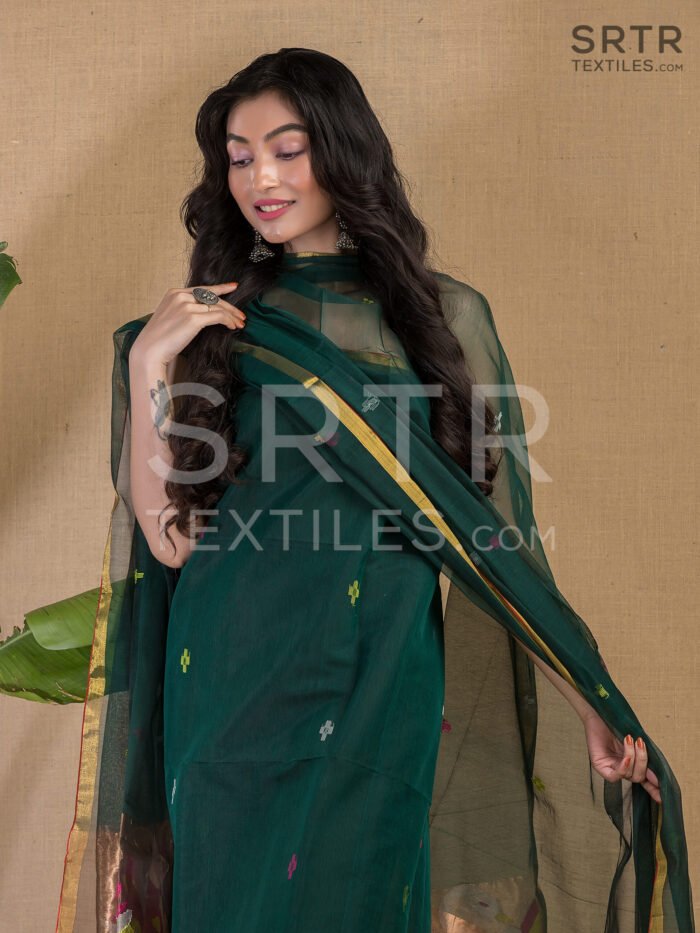 Alternative view of Muslin Unstitched Jamdani Suit – Elegant 2-Piece Set