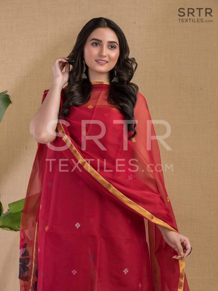 Muslin Unstitched Jamdani Suit – Elegant 2-Piece Set