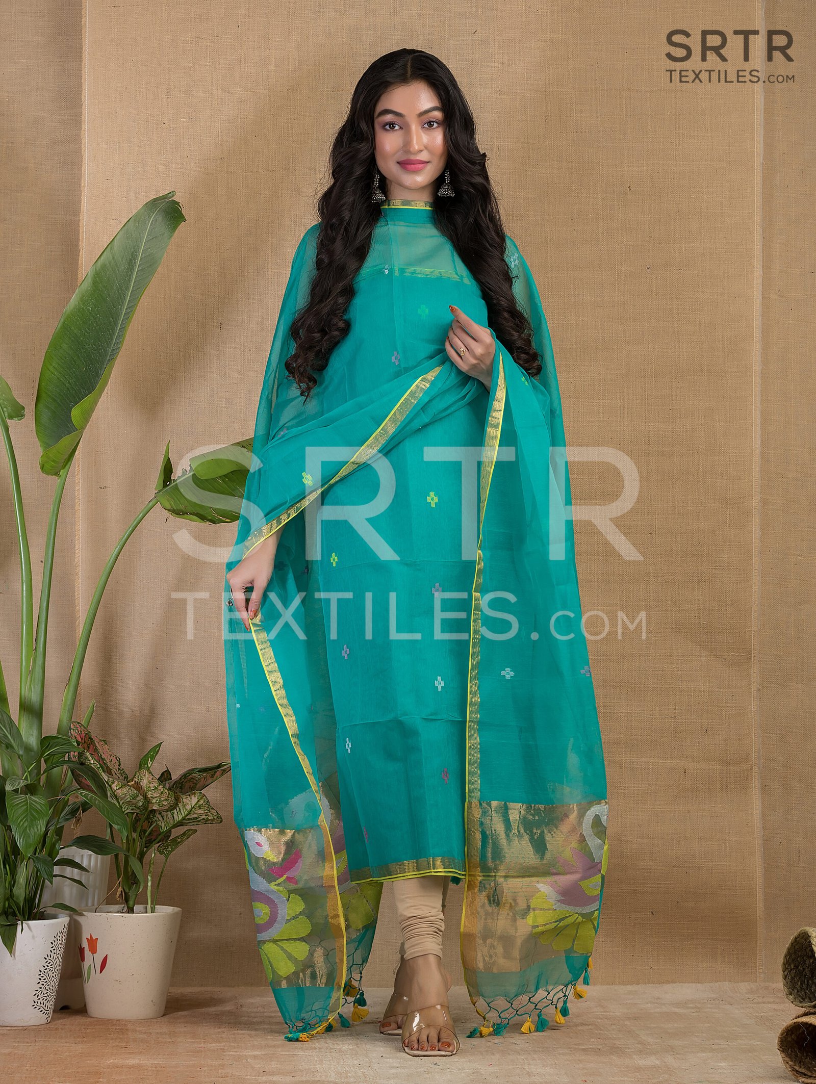 Muslin Unstitched Jamdani Suit – Elegant 2-Piece Set