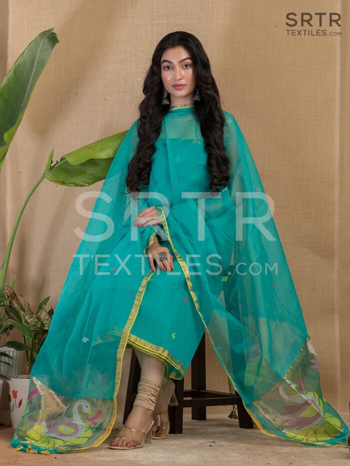 Muslin Unstitched Jamdani Suit – Elegant 2-Piece Set