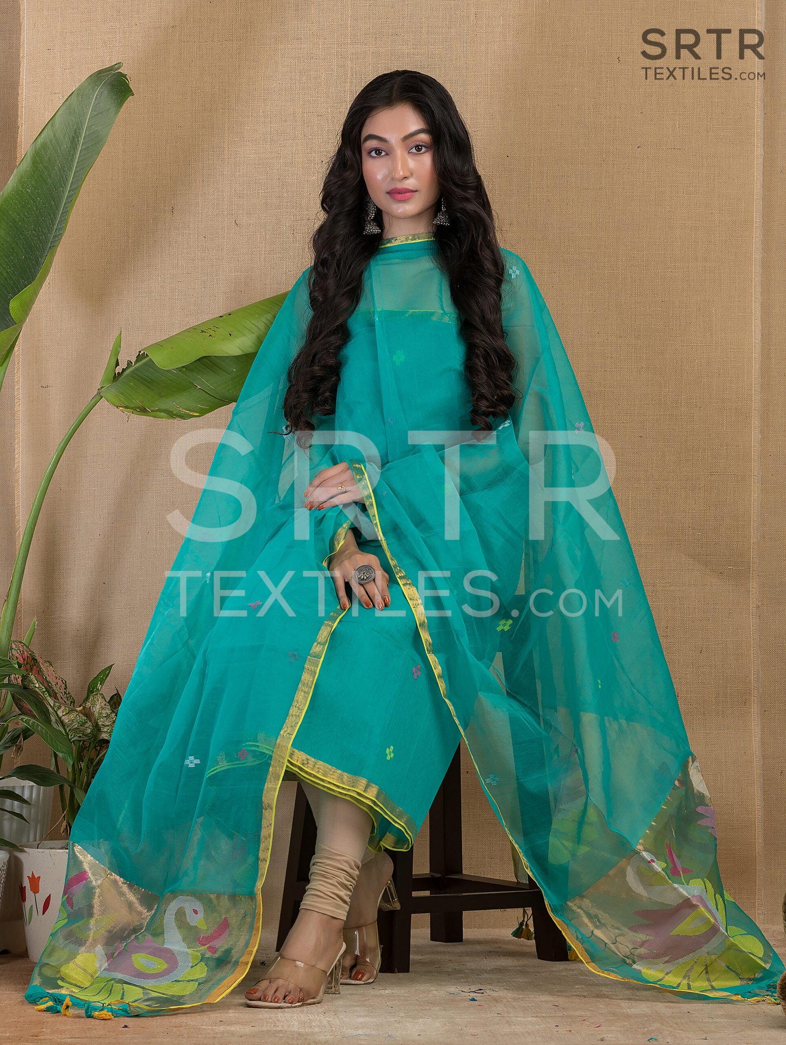 Muslin Unstitched Jamdani Suit – Elegant 2-Piece Set