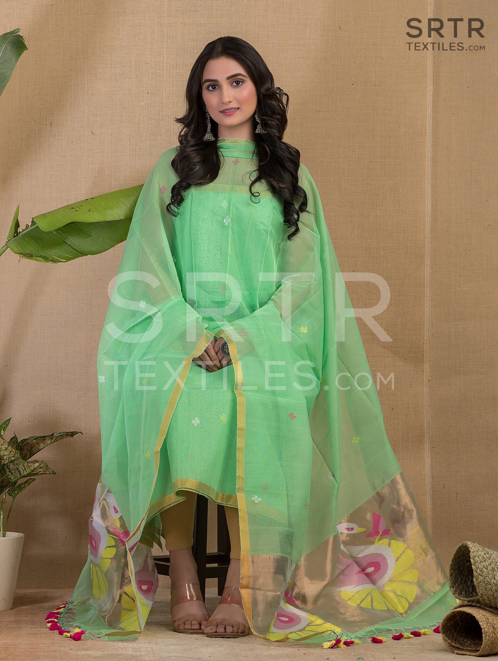 Muslin Unstitched Jamdani Suit – Elegant 2-Piece Set