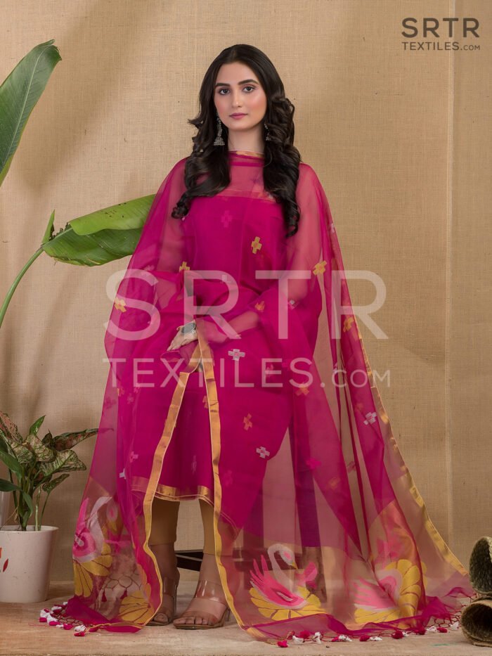 Muslin Unstitched Jamdani Suit – Elegant 2-Piece Set