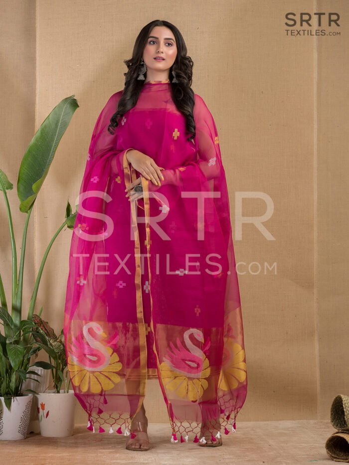 Muslin Unstitched Jamdani Suit – Elegant 2-Piece Set