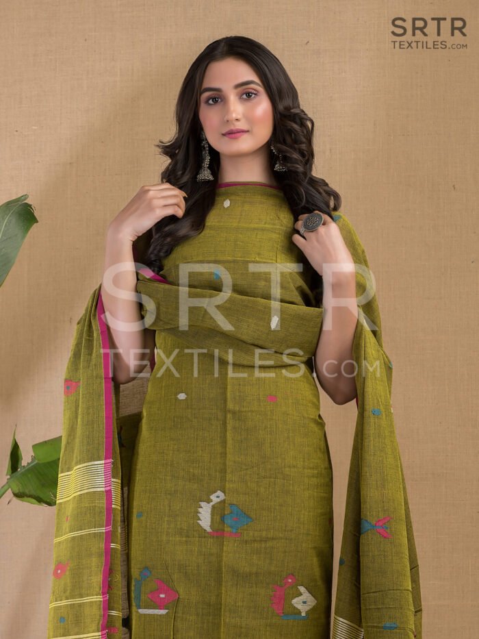 Cotton Unstitched Jamdani Suit Elegant 2-Piece Set