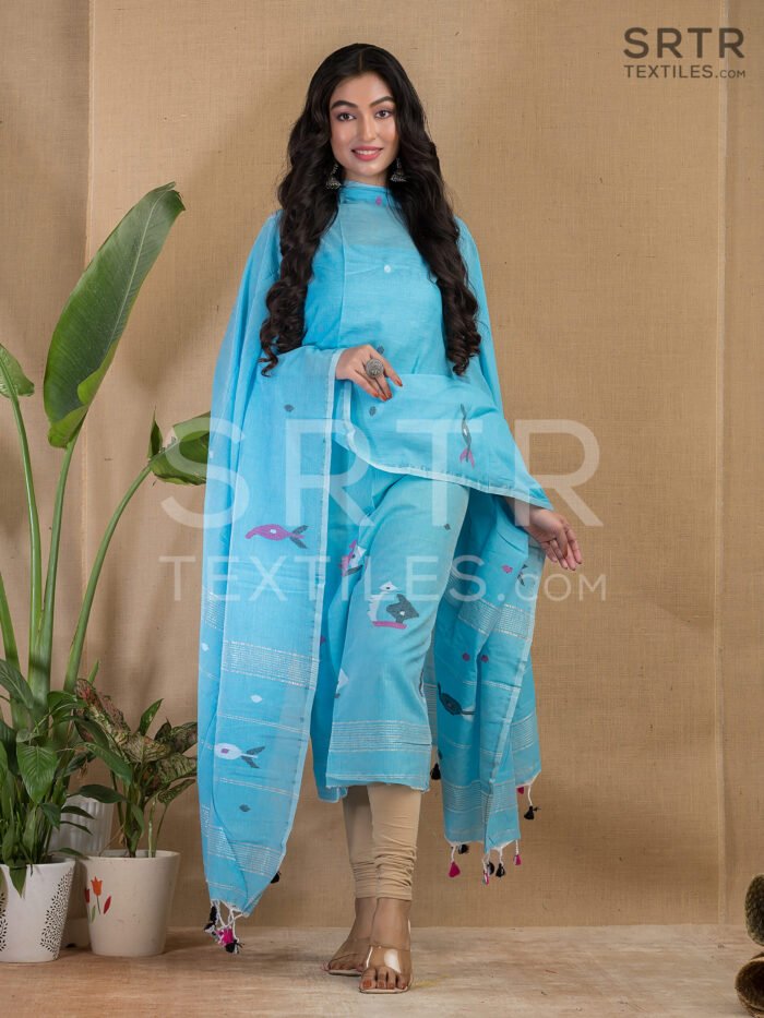 Cotton Unstitched Jamdani Suit Elegant 2-Piece Set